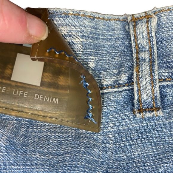 Azzure Patchwork Sz 36x34 Light Wash Button Fly Distressed Bootcut Denim Jeans - Picture 10 of 11